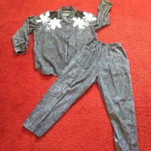 vintage 80s black acid wash denim matching set